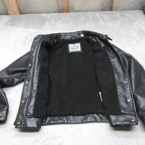 Levis Jacket Womens Medium Black Faux Leather Sherpa Lined Warm Insulated Moto